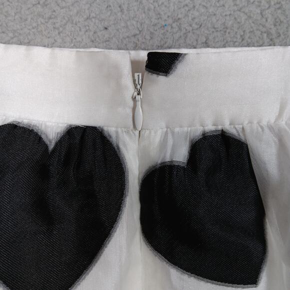 J. Crew Organza A-Line In White and Black Heart print Sheer Flare Skirt - Picture 9 of 10